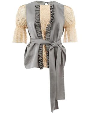 Lardini Top Met Gouden Tule Mouwen En Ceintuur - Meerkleurig