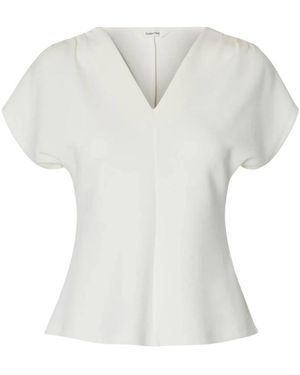 SELECTED Tenny V-Hals Top Met Plooitjes - Wit
