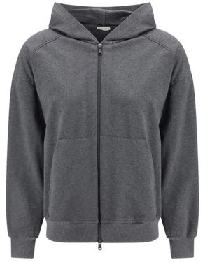 Brunello Cucinelli Hoodies & Sweatvesten ,Grijs ,Katoen Katoenen Sweatshirt Met Geribbelde Boorden En Zoom