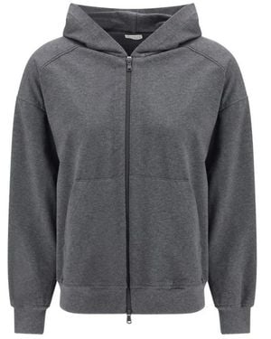 Brunello Cucinelli Hoodies & Sweatvesten ,Grijs ,Katoen Katoenen Sweatshirt Met Geribbelde Boorden En Zoom