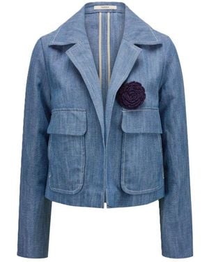 ODEEH Maßgeschneiderter Blazer Mit Dekorativer Brosche - Blau