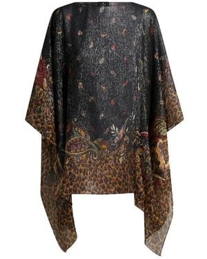 Etro Geprinte Zijden Poncho - Zwart