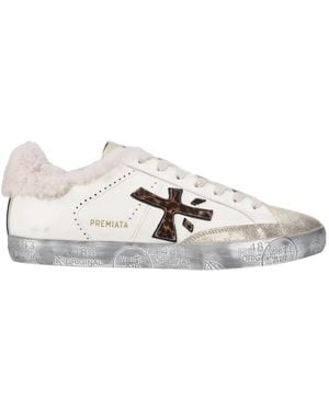 Premiata Schoenen ,Wit ,Leer Stevend 7606M