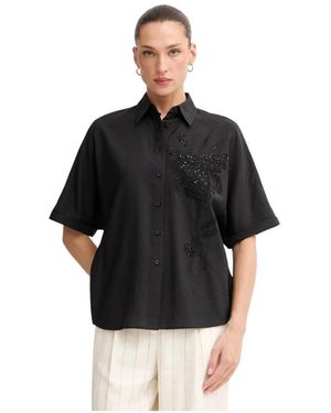 MARC AUREL Overhemden ,Zwart ,Pailletten Blouse Met Korte Mouwen En Borduursel
