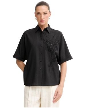 MARC AUREL Overhemden ,Zwart ,Pailletten Blouse Met Korte Mouwen En Borduursel