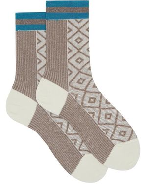 Gallo Kurze Baumwollsocken Für Damen Mit Glitzerdiamant Und Rippenmuster - Grau