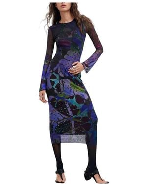 Desigual Leafs Lacroix Jurk - Blauw