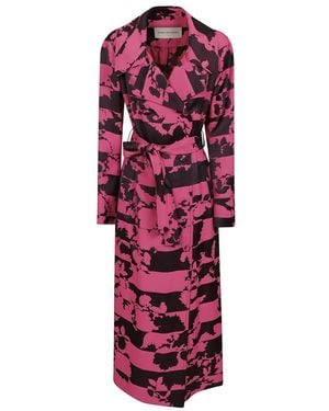 Dries Van Noten Floral Motif Trench Coat Waist Belt - Red