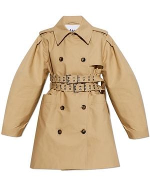 Ganni Trenchcoat Aus Doppeltem Baumwollstoff - Natur