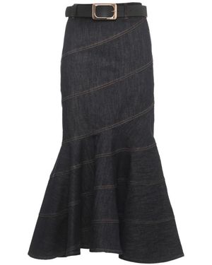 Self-Portrait Denim Belted Midi Skirt - Schwarz
