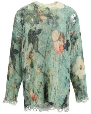 R13 Vintage Blumiger Baumwollpullover - Grün