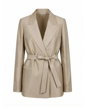 Peserico Jassen ,Linnen Shiny Gabardine Blazer Met Ceintuur - Naturel