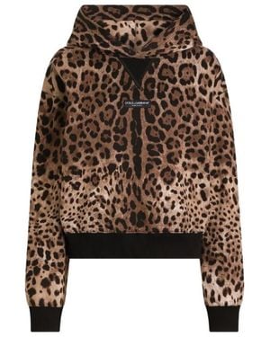 Dolce & Gabbana Hoodies & Sweatvesten ,Bruin ,Nylon Leo-Print Hooded Sweatshirt
