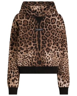 Dolce & Gabbana Hoodies & Sweatvesten ,Bruin ,Nylon Leo-Print Hooded Sweatshirt