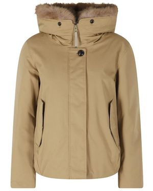 Woolrich Korte Parka Van Katoen Met Nepbont - Naturel