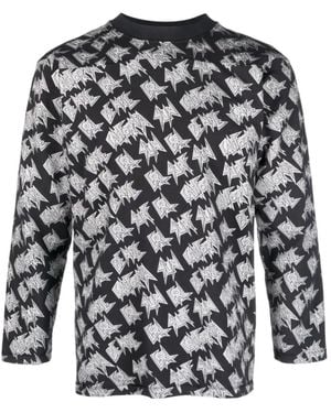 ERL Tops ,Zwart ,Katoen Gebreid T-Shirt Met Lange Mouwen En Print