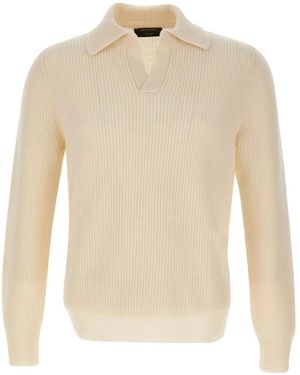 Gran Sasso Truien & Vesten ,Wit ,Wol Super Geelong Open Collar Polo - Naturel