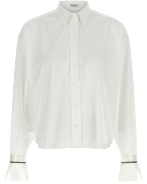 Brunello Cucinelli Overhemden ,Wit ,Katoen Relaxed Boxy Shirt