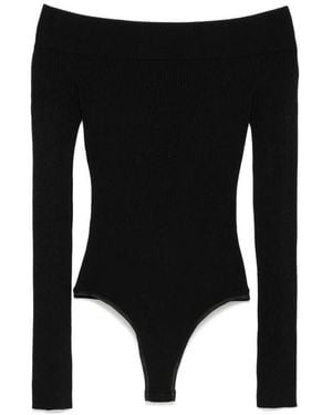 Alaïa Schwarzer Gerippter Langarm-Body