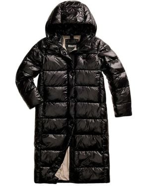 Blauer Langer Wattierter Parka - Schwarz