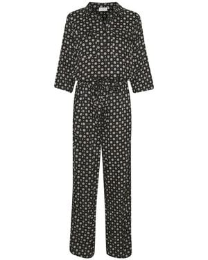 Kaffe Jumpsuits & Playsuits ,Zwart ,Zwart Stropdas/Punt Jumpsuit Met ¾ Mouwen