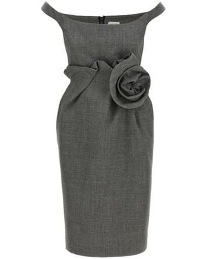 Magda Butrym Kleedjes ,Grijs ,Wol Sculpturale Midi Jurk