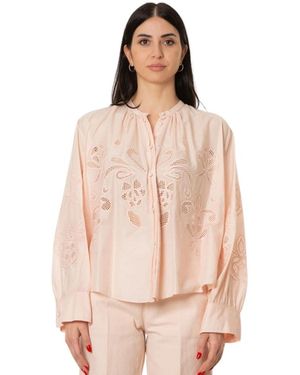 forte_forte Overhemden ,Katoen Camicia Con Ricamo - Roze