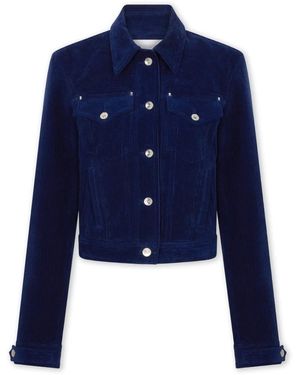 Rabanne Jassen ,Blauw ,Blauwe Velvet Trucker Jacket Met Snapknopen