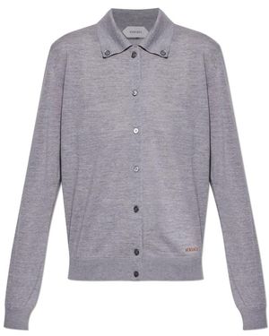 Versace Geborduurde Wollen Cardigan - Blauw