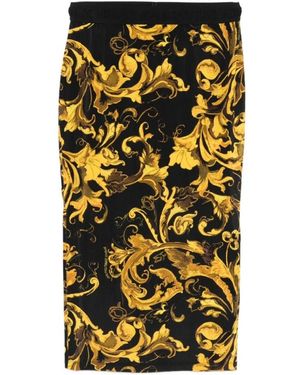 Versace Jeans Couture Rokken ,Veelkleurig ,Barokprint Midi Rok - Geel