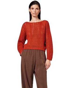 Alpha Studio Truien & Vesten ,Oranje ,Boot-Neck Long-Sleeve Knit - Rood