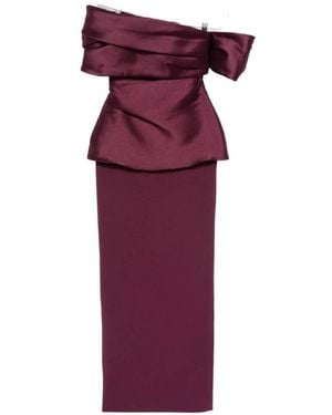Solace London Kleedjes ,Paars ,Leer Off-The-Shoulder Peplum Gown