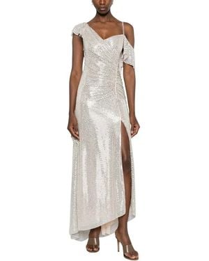 Self-Portrait Rhinestone Ruffle Draped Maxi Dress - Natur