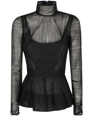 Elisabetta Franchi Overhemden ,Zwart ,Katoen Ruffle Shirt