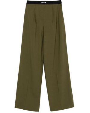 MSGM Groene Elastische Taille Geplooide Broek