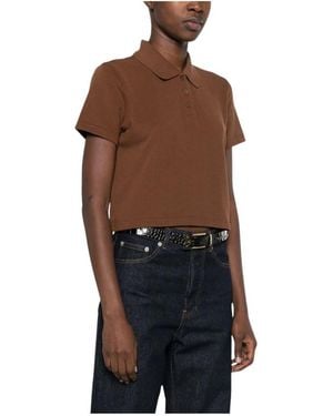 Saint Laurent Tops ,Bruin ,Katoen Cassandre Cropped Polo