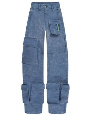 flâneur Broeken ,Blauw ,Katoen Blauwe Cargo Broek Met 3D Zakken
