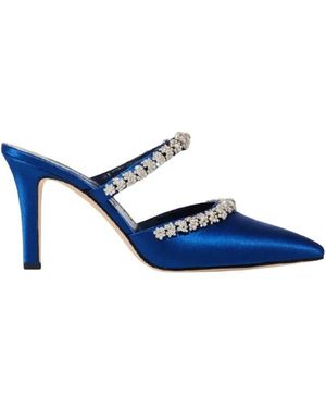 Manolo Blahnik Vedadamu Satijnen Muiltjes - Blauw