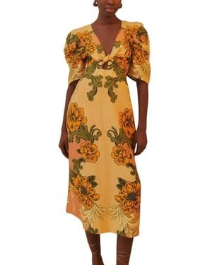 FARM Rio Plisado Midi Kleid - Mettallic