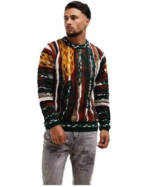 carlo colucci Grüner pullover trendiges muster - Schwarz