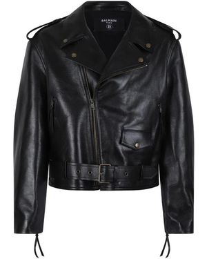 Balmain Jassen ,Zwart ,Leer Leren Bikerjack