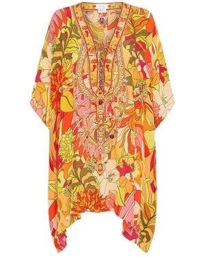 CAMILLA Retro blumige schnür-kaftan - Orange