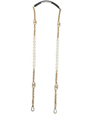Dolce & Gabbana Accessoires ,Zwart ,Leer Leren Schouderband Met Gouden Ketting - Metallic