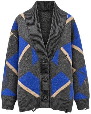 Akep Truien & Vesten ,Veelkleurig ,Oversized Geometric Cardigan - Blauw