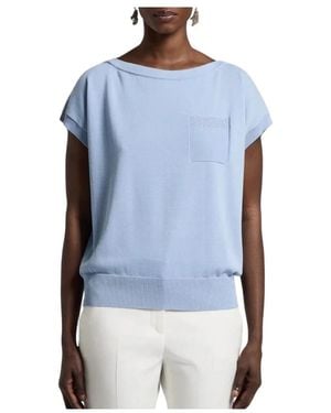 Peserico Truien & Vesten ,Blauw ,Katoen Pocket Gebreide Top
