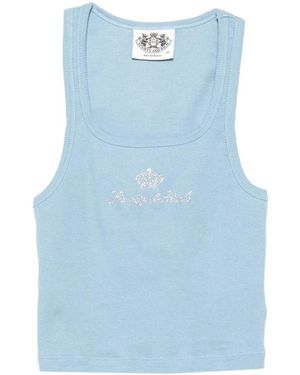 Sporty & Rich Juicy Rhinestone-Logo Ribbed Tank Top - Blue