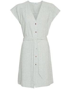 Moss Copenhagen Grünes Leinenmischung V-Ausschnitt Kleid - Grau