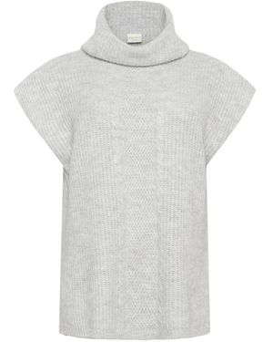 Kaffe Truien & Vesten ,Grijs ,Grijze Melange Gebreide Poncho Met Coltrui - Wit