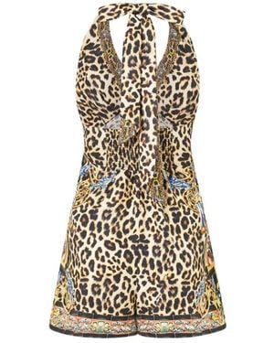 CAMILLA Jumpsuits & Playsuits ,Veelkleurig ,Playsuit Met Knoopsluiting Aan De Voorkant - Naturel