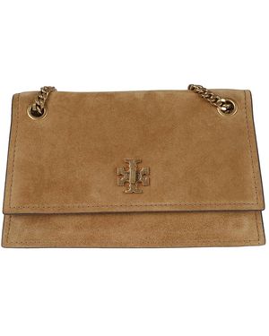Tory Burch Tassen ,Bruin ,Suède Mini Kira Turnlock Suède Schoudertas - Naturel
